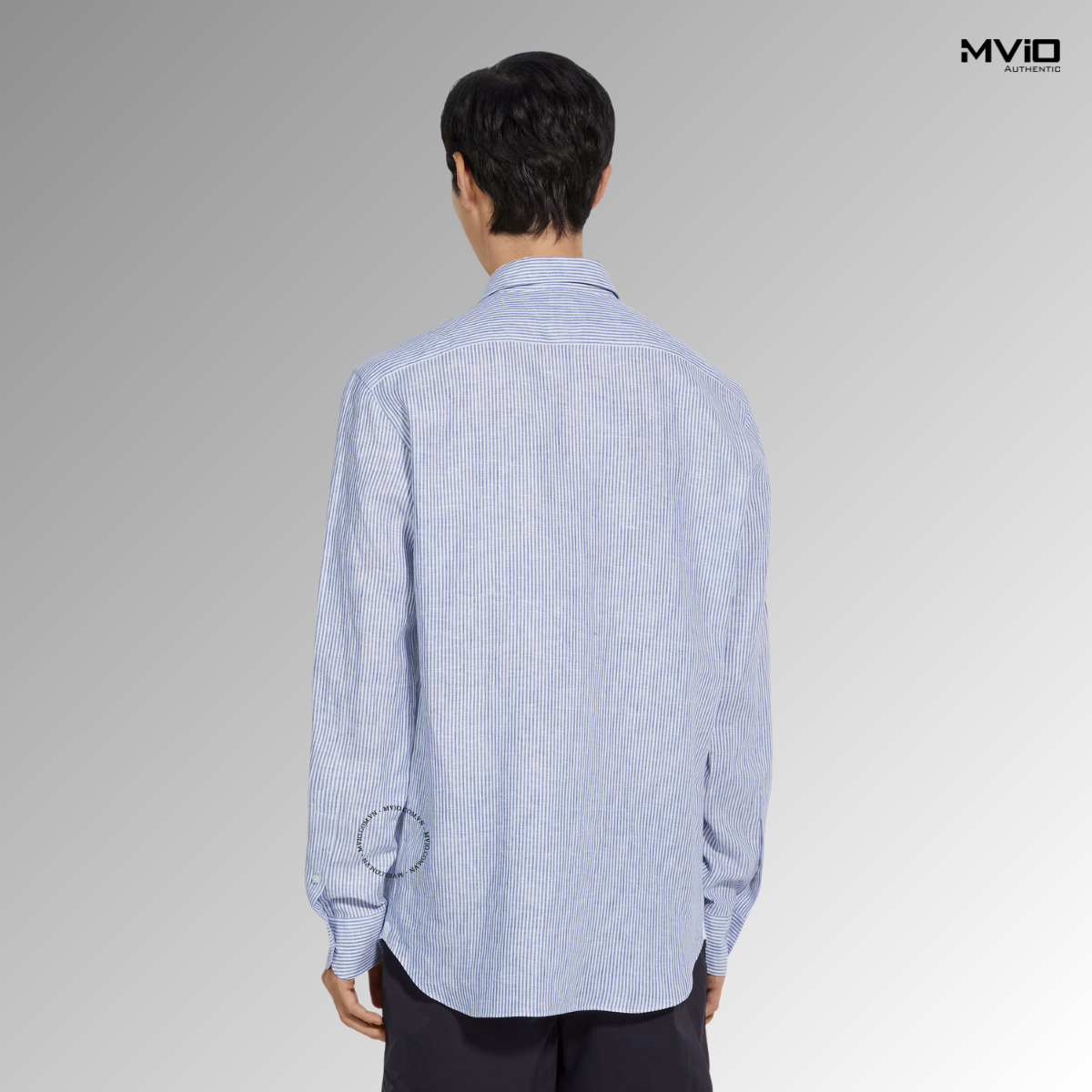  Sơ Mi Zegna Dài Tay Xanh Kẻ UFX27A9 SRF7 