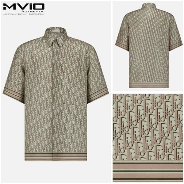  Sơ Mi Dior Lụa Cộc Tay Kakhi Vân Oblique 193C545A4751 