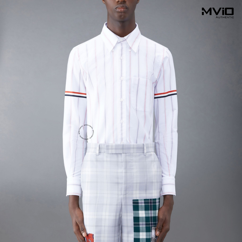  Sơ Mi Thom Browne Trắng Dài Tay Kẻ Màu MWL301O07720 960 