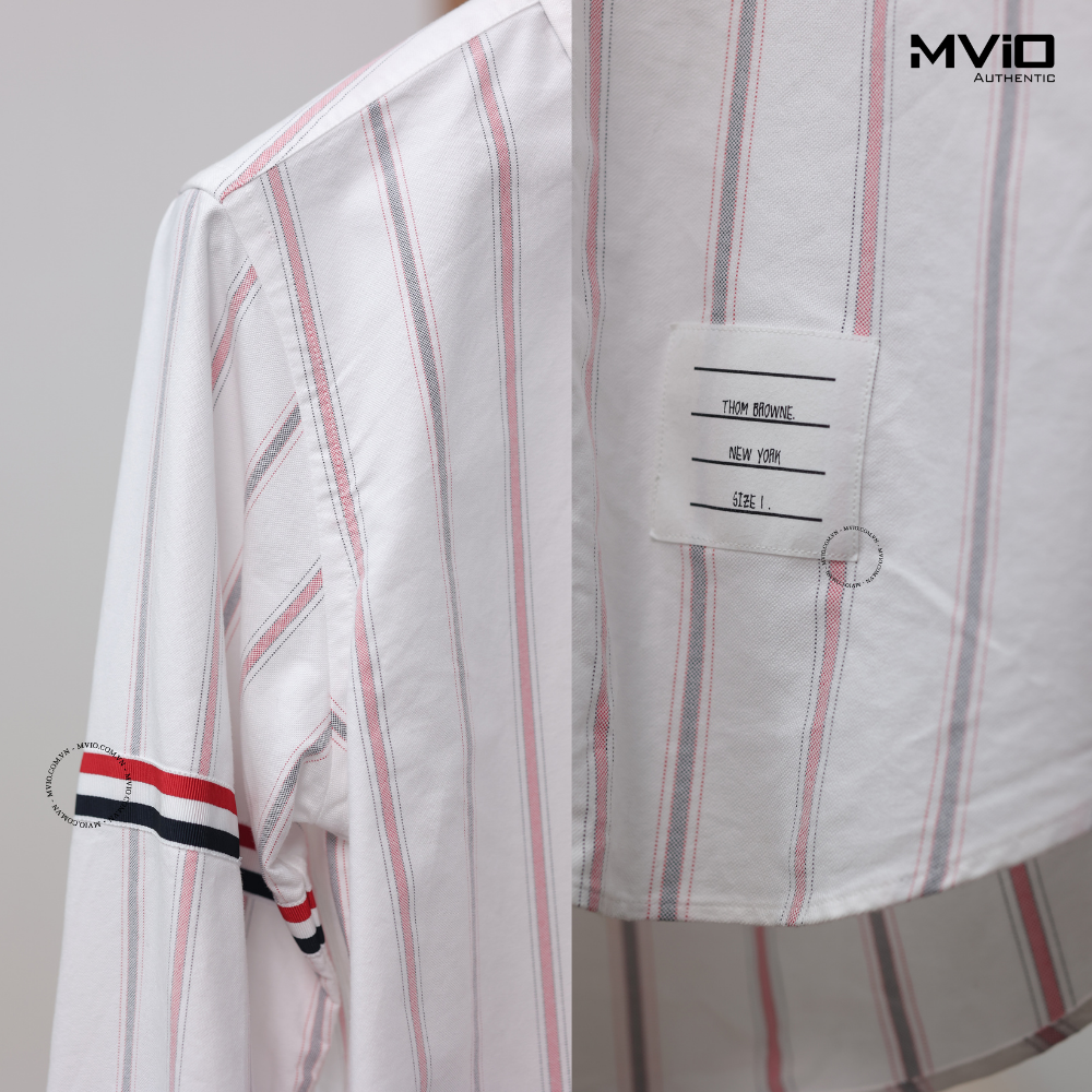  Sơ Mi Thom Browne Trắng Dài Tay Kẻ Màu MWL301O07720 960 