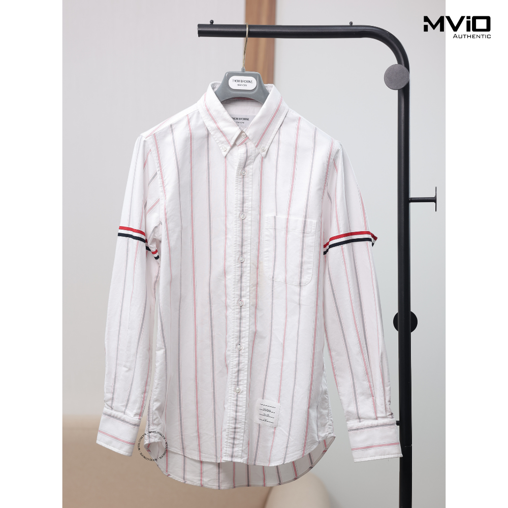 Sơ Mi Thom Browne Trắng Dài Tay Kẻ Màu MWL301O07720 960 