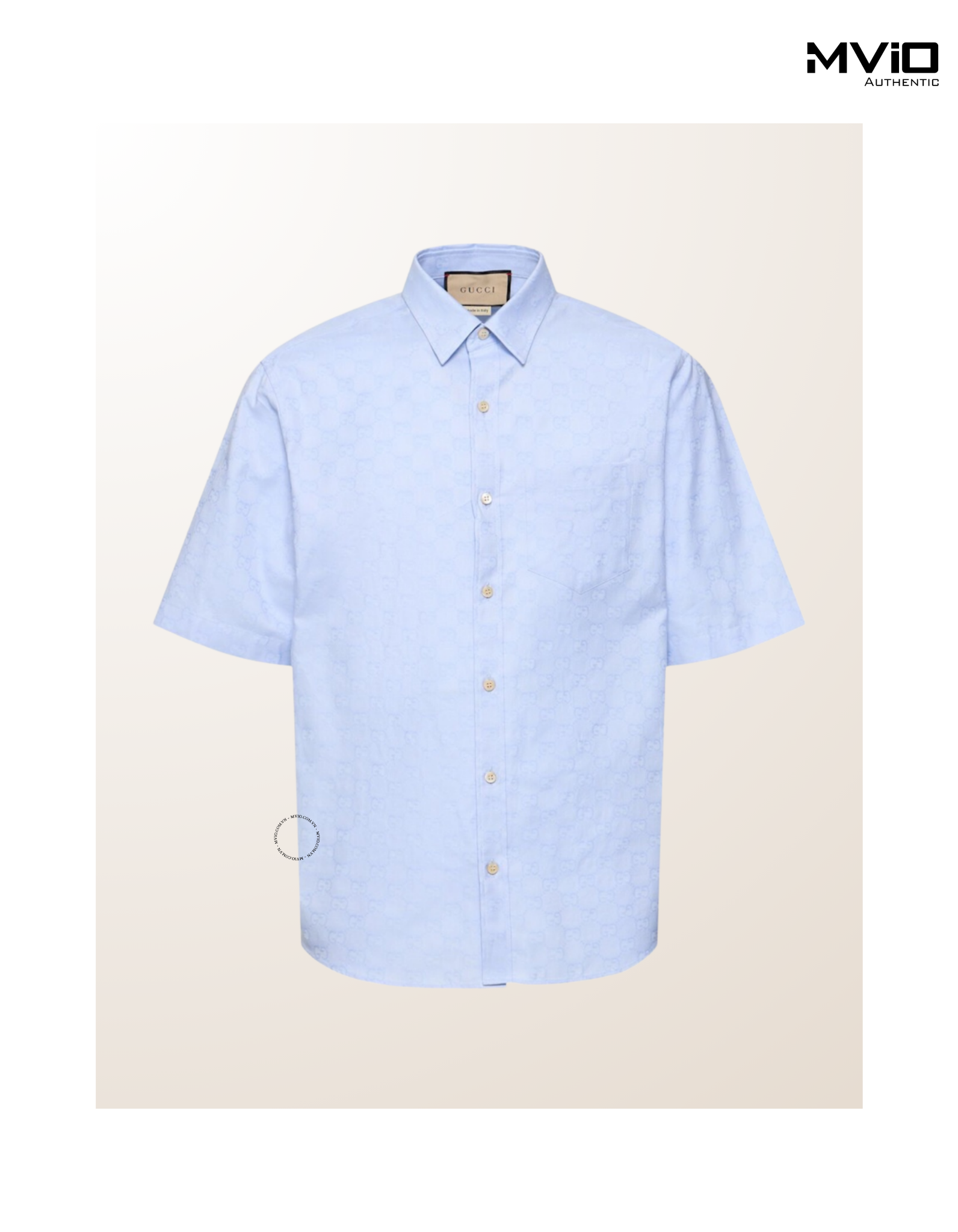  Sơ Mi Gucci Xanh Nhạt Cộc Tay Vân Mono 770295 ZAM9M 4850 