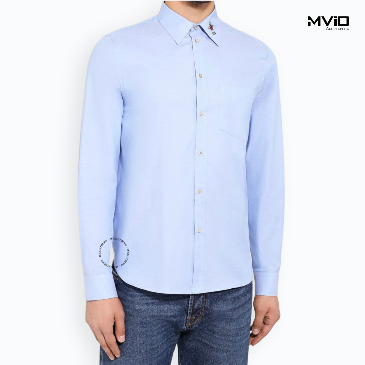 Sơ Mi Gucci Dài Tay Xanh Ong Be Cổ 575298 ZAB2U 