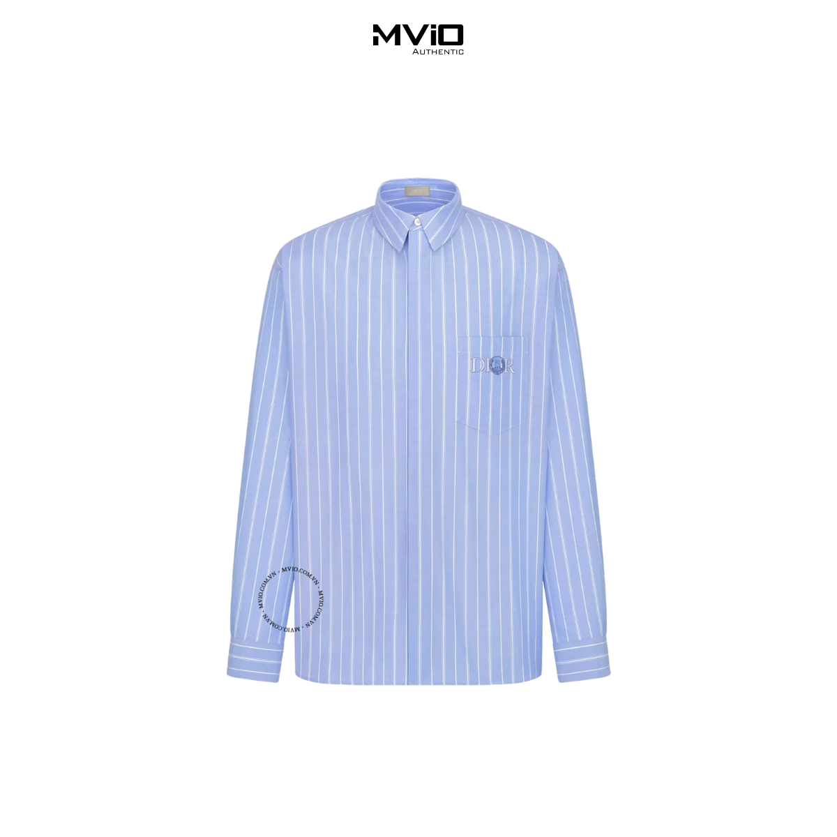  Sơ Mi Dior Dài tay Xanh Nhạt Kẻ Trắng 583C559AA3006 