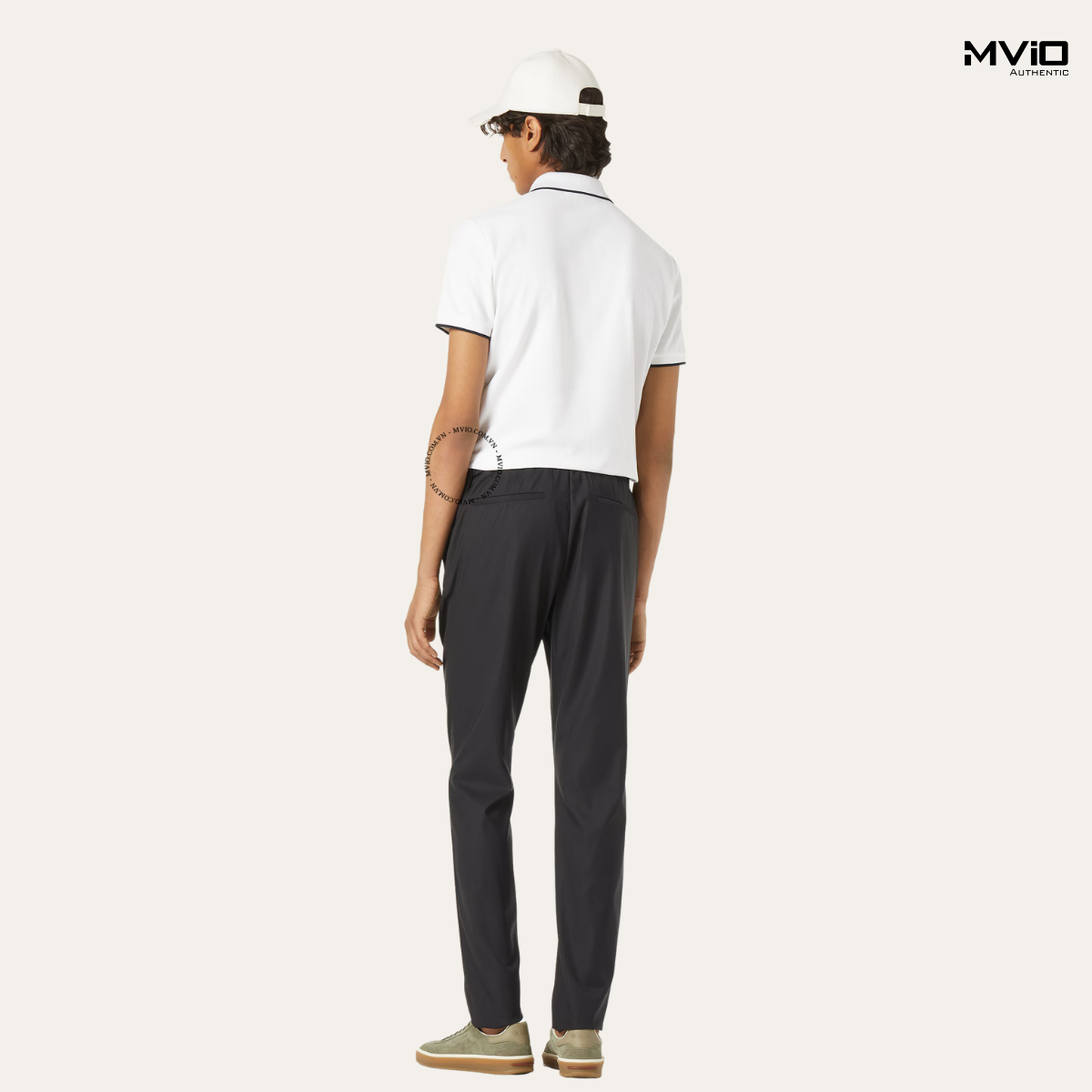  Polo Loro Piana Trắng Cổ Viền Đen FAI4903 69544 