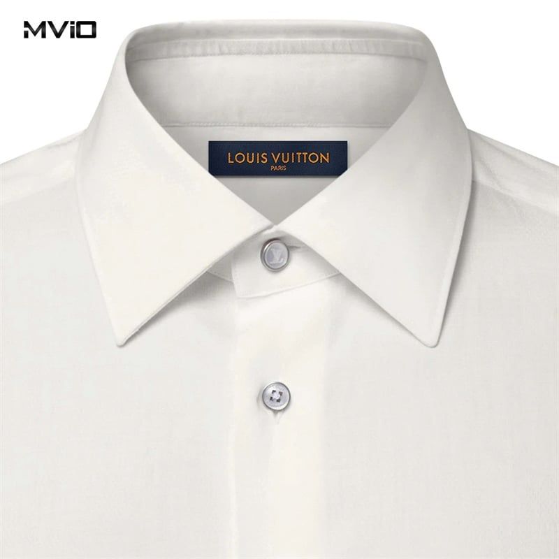  Sơ Mi Louis Vuitton Dài Tay Trắng Vân Damier Chìm 1AGN68 