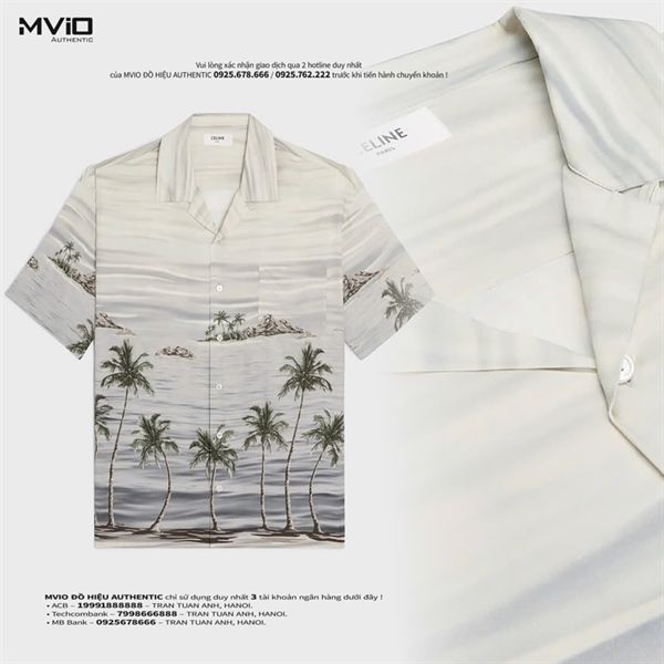  Sơ Mi Celine Cộc Tay Trắng Ngà Cây Dừa Xanh 2C946158Y 01SE 