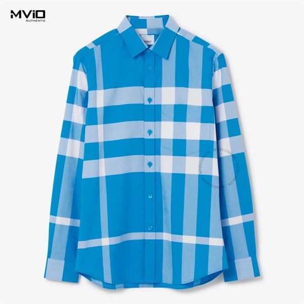  Sơ Mi Burberry Dài Tay Xanh Nhạt Kẻ Trắng 8065973 