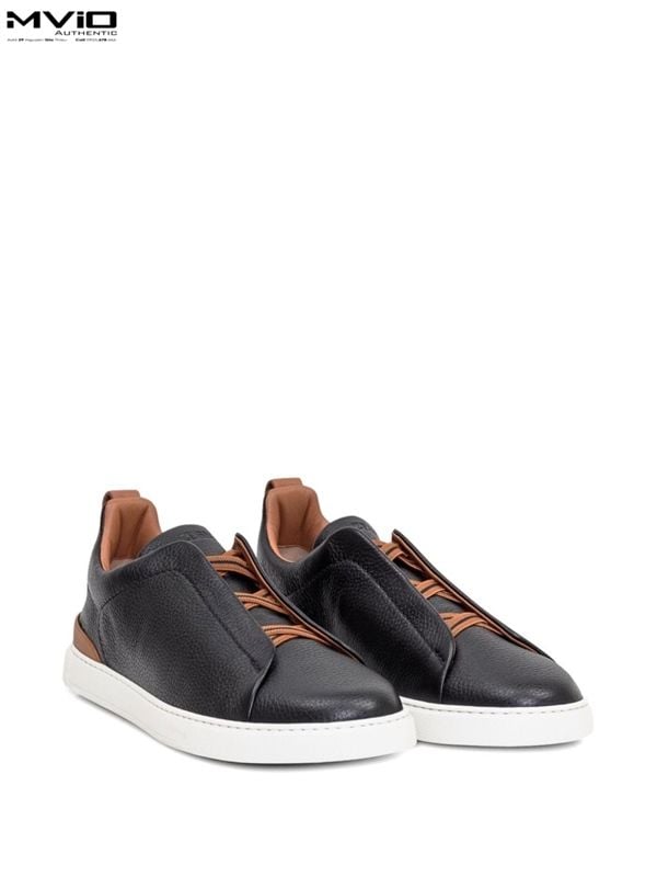  Sneaker Zegna Triple Stich Đen Vạt Nâu LHCVO S4667Z SNE 