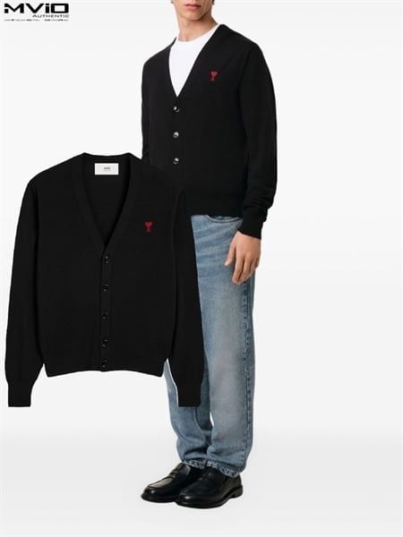  Khoác Cardigan Ami Paris Đen Tim Đỏ HKC361001 009 