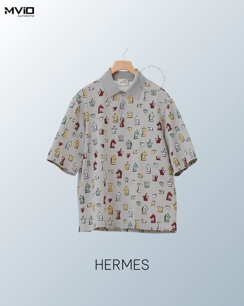  Polo Hermes Ghi Logo Cờ Vua Xanh Đỏ 257870Ha2Ume 