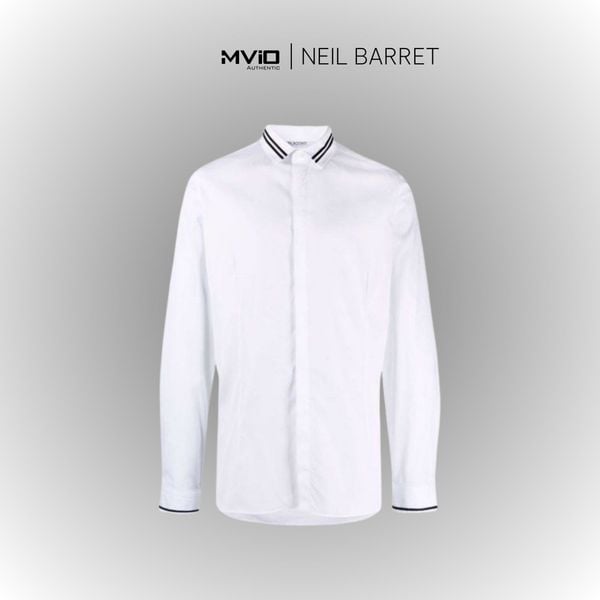 Sơ Mi Neil Barrett Trắng Dài Tay Cổ Viền Đen Bcm003C-R010C 
