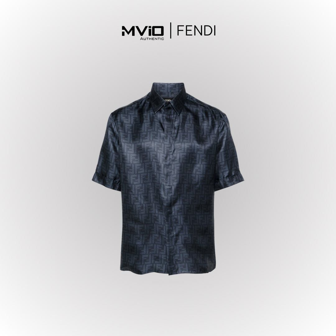  Sơ Mi Fendi Xanh Navy Vân FF FS0795 AKEE-F0H5A 