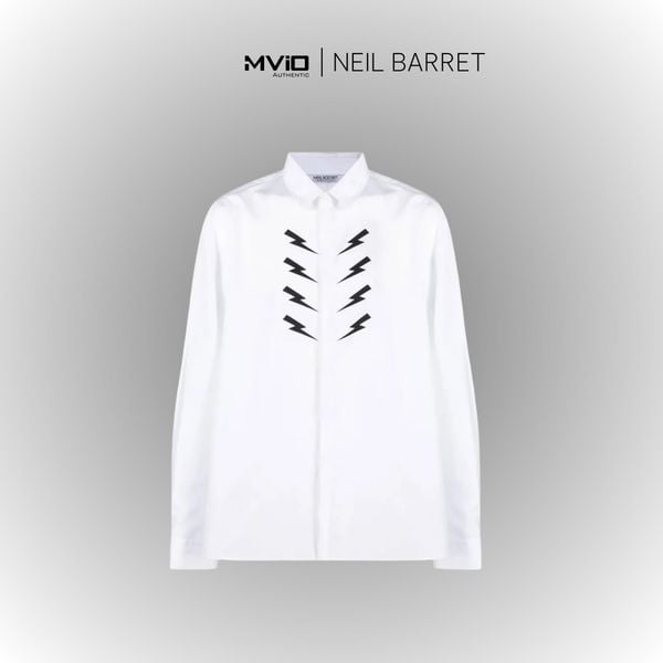  Sơ Mi Neil Barrett Trắng Dài Tay Sét Đen BCM0085-R0025 