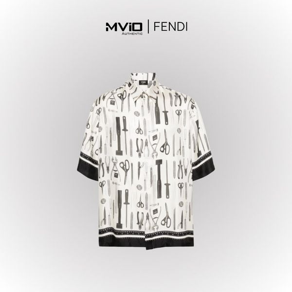  Sơ Mi Fendi Cộc Tay Lụa Be Hoạ Tiết FS0966AR65 F1MTG 