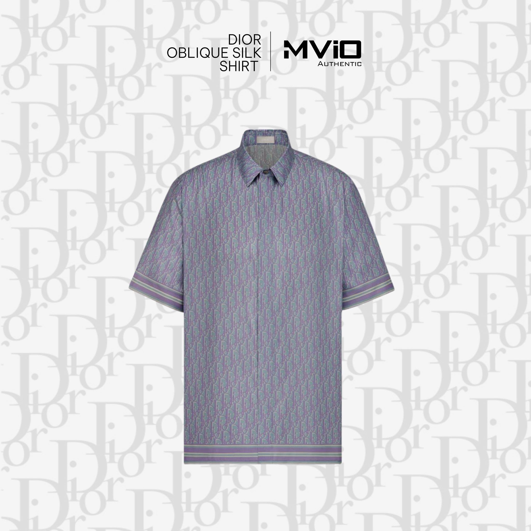  Sơ Mi Dior Lụa Cộc Tay Xám Vân Oblique Tím 193C545A4751_C578 