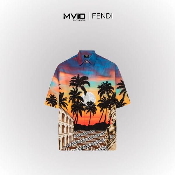  Sơ Mi Fendi Cộc Tay Hoạ Tiết Cây Dừa Vân FF FS1288 ARXM F0ZA0 