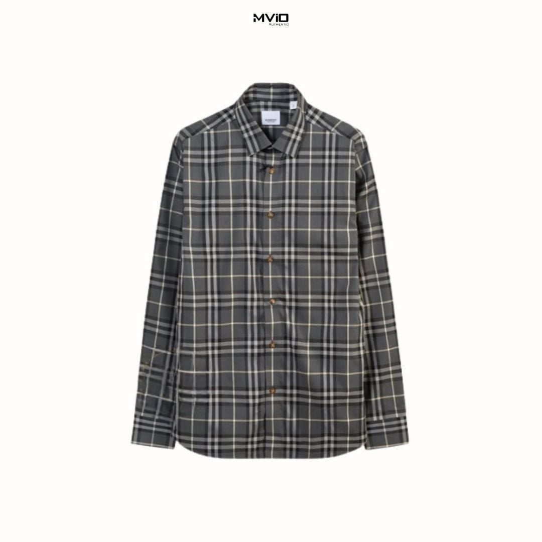  Sơ Mi Burberry Grey Dài Tay Kẻ Nhỏ 8092897 1003 
