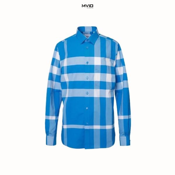  Sơ Mi Burberry Dài Tay Xanh Nhạt Kẻ Trắng 8065973 