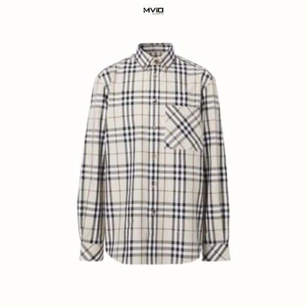  Sơ Mi Burberry Dài Tay Vàng Nhạt Túi Kẻ Check 8042838 