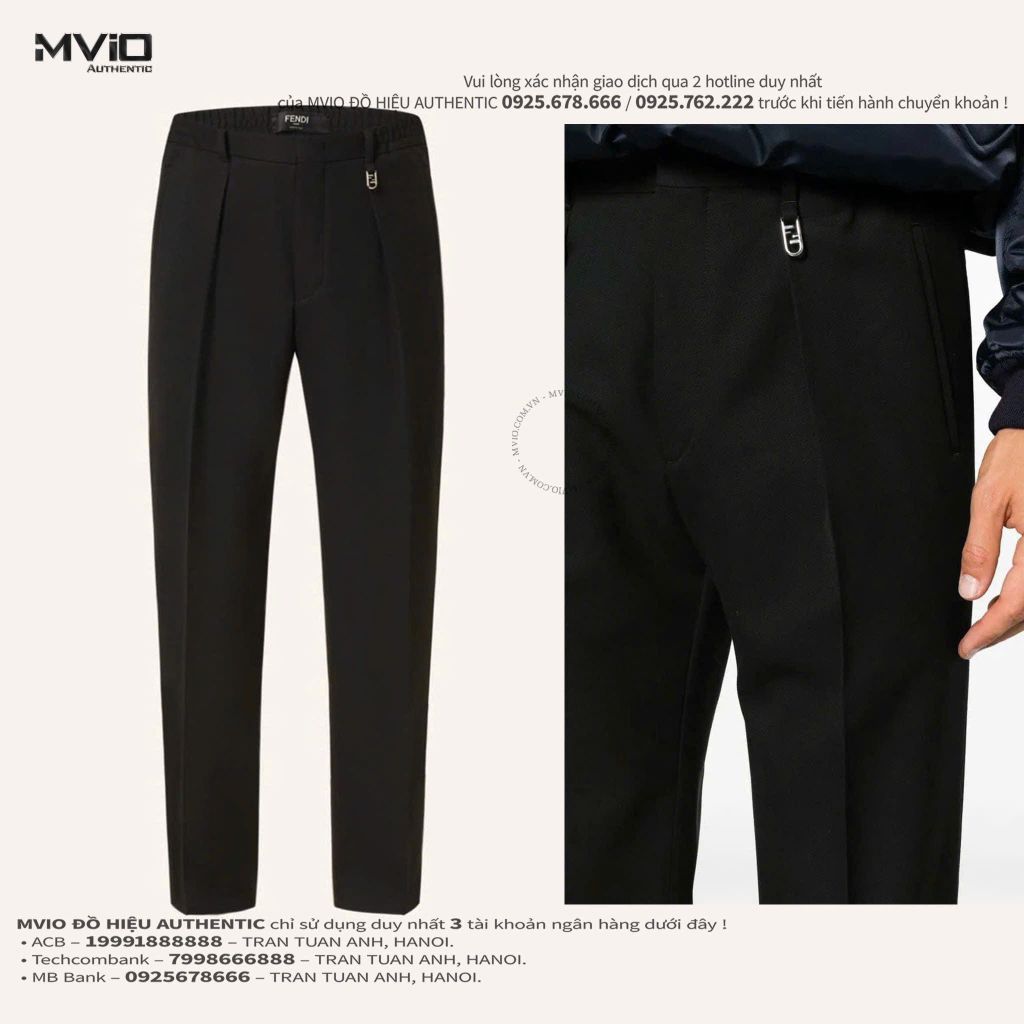  Quần Vải Fendi Đen Cạp Chun Tag Sliver FB0895 APNF F0AQ1 