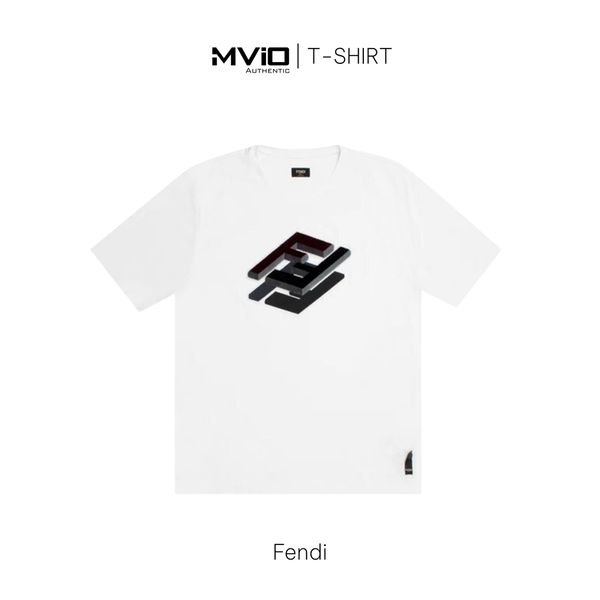  Phông Fendi Trắng Logo Đen Đỏ Thêu Ngực FY0936AL36F0QG1 