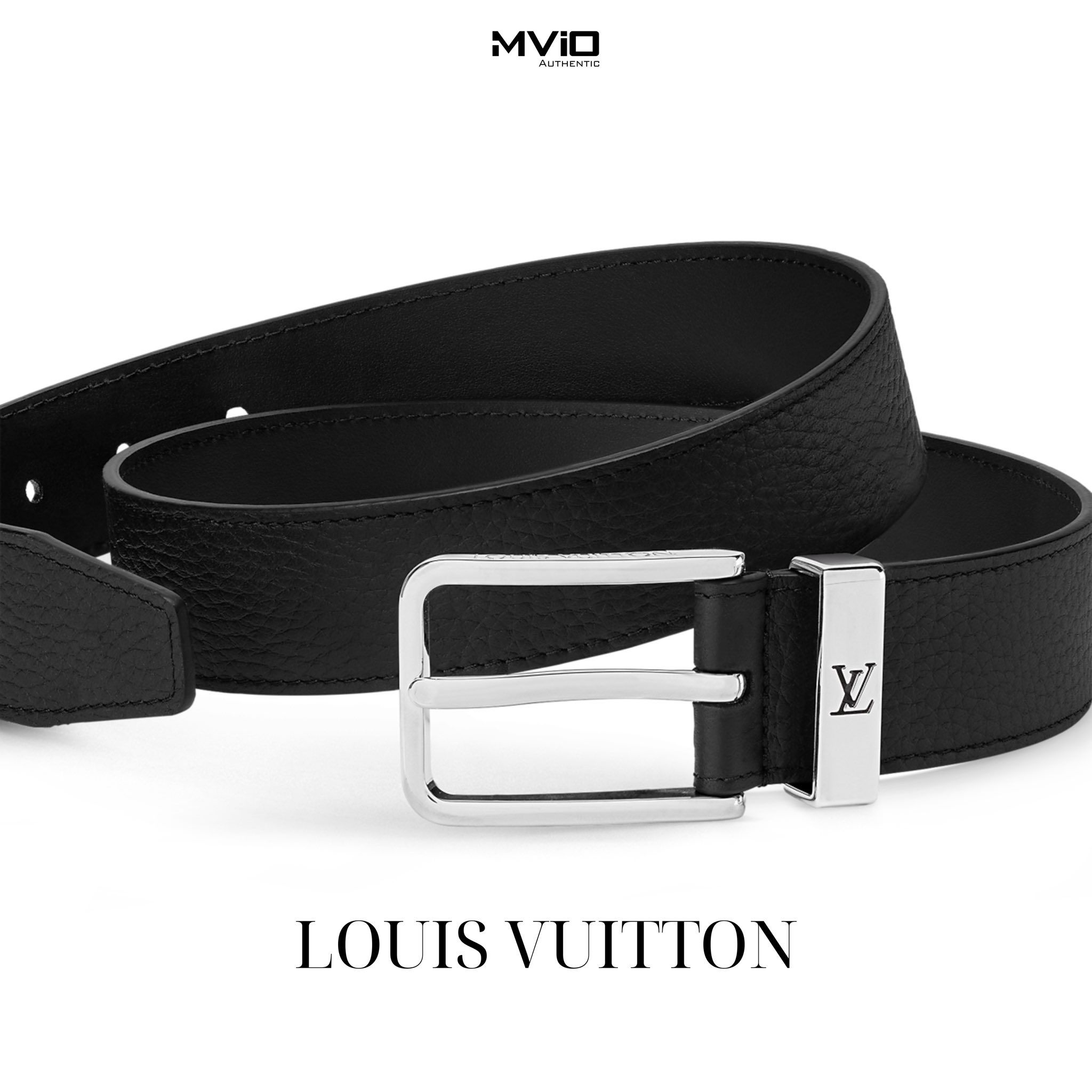  Belt Louis Vuitton Đen Khoá Cài Sliver Da Taiga M0000T 
