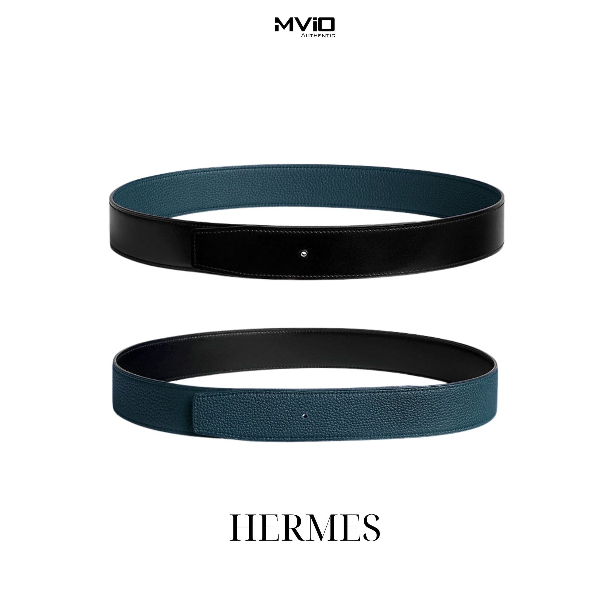  Belt Hermes Reversible Leather Strap Noir / Navy ( Đen Navy) 