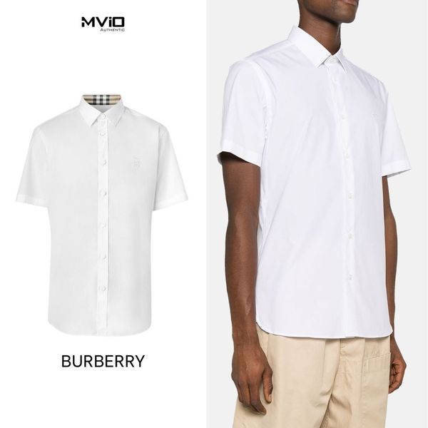 Sơ Mi Burberry Cộc Tay Trắng Check Cổ Chất Dầy 805612 