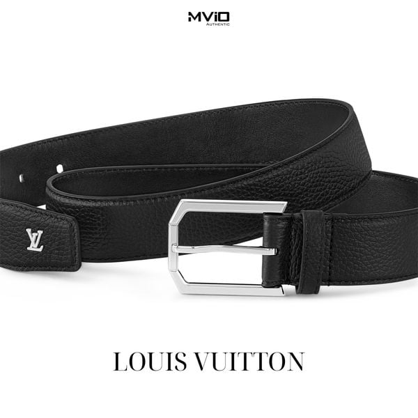  Belt Louis Vuitton Đen Da Bê Sần Logo LV Sliver M8632U 