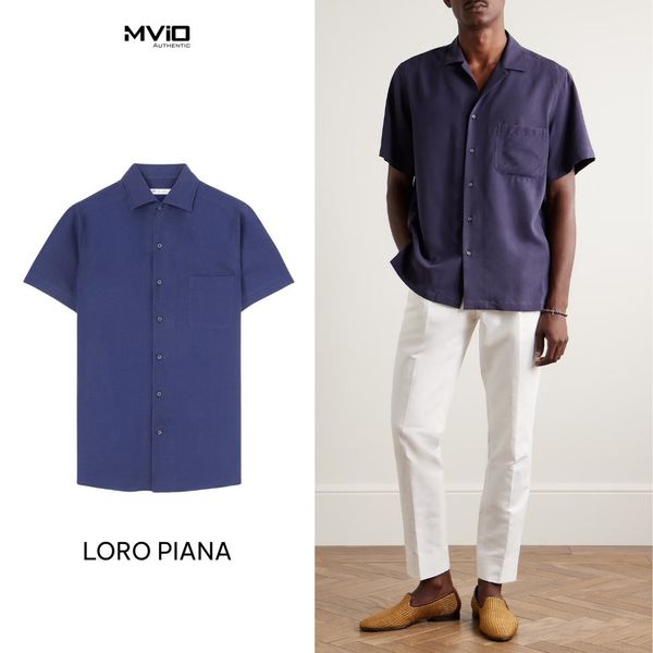  Sơ Mi Loro Piana Xanh Cộc Tay Chất Lanh FAM6086WH70 