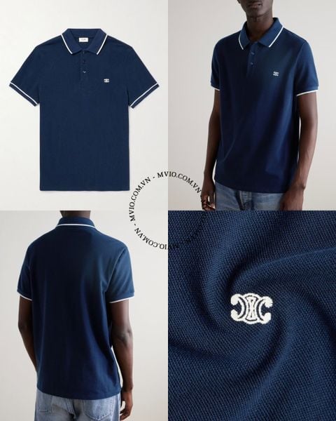  Polo Celine Navy Cổ Viền Trắng Logo Ngực 2X75H626U07OW 