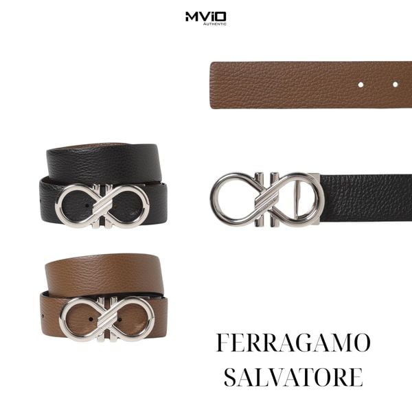  Belt Salvatore Đen Nâu Mặt Sliver Xoắn Dây Da Bê Sần 6703090770941 