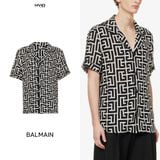  Sơ Mi Balmain Cộc Tay Viscose Đen Hoạ Tiết Trắng CH1HN011VD01GFE 
