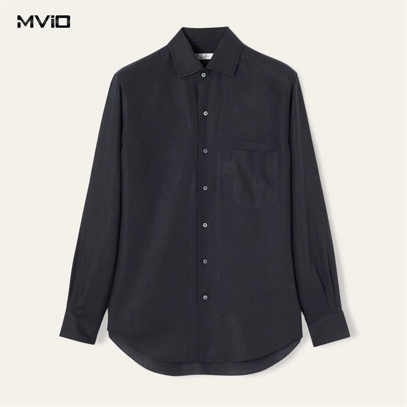  Sơ Mi Loro Piana Dài Tay Linen Xanh Đen FAF2545_W000 