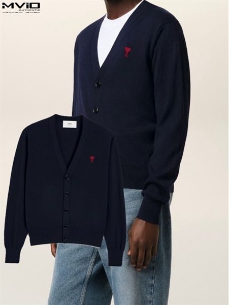  Khoác Cardigan Ami Paris Xanh Navy Tim Đỏ HKC361.001 