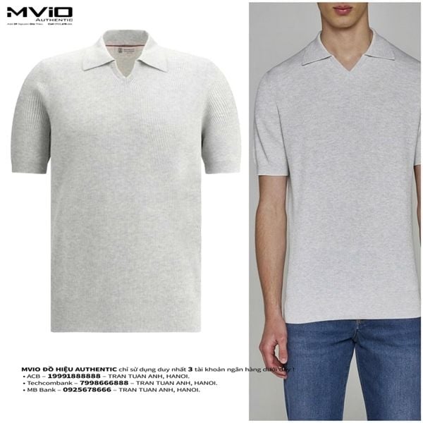  Polo Brunello Cucinelli Xám Kẻ Tăm M29400015 CI807 