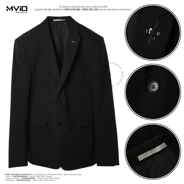  Blazer Dior Đen Ong Thêu Cổ 863C236W1563 