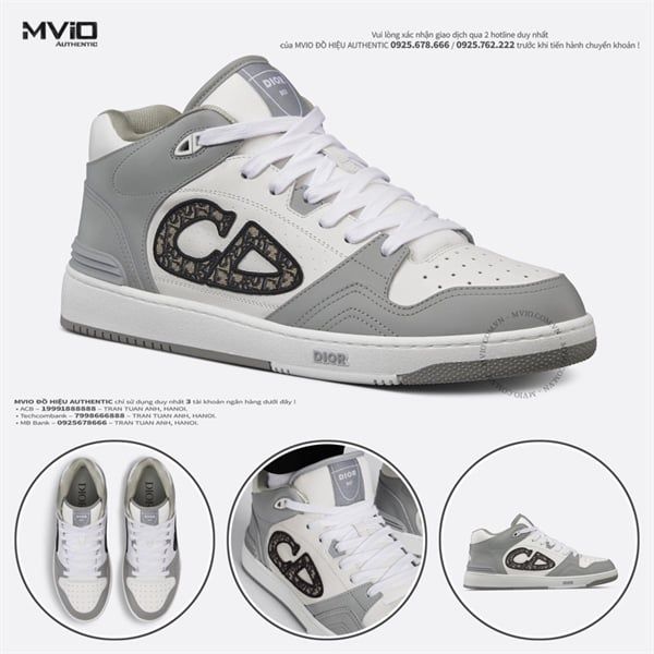  Sneaker Dior B57 Mid Top Xám CD Oblique 3SH141ZXU 86042 