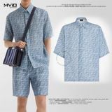 Sơ Mi Fendi Cộc Tay Xanh Blue Vân FF FS0795AR62F0GCT 