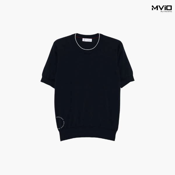  Phông Brunello Cucinelli Đen Dệt Kim Viền Trắng M29805200 CLE07 