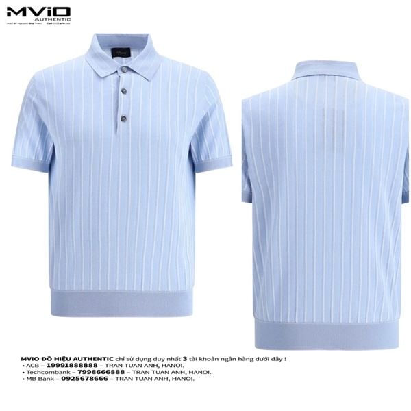  Polo Brioni Xanh Nhạt Kẻ Trắng Dệt Kim URM20OPCK 4990 