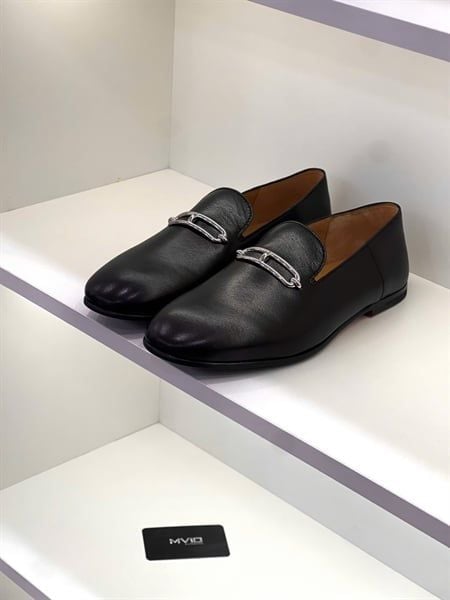  Loafer Hermes Đen Khoá Sliver H231990ZA02420 
