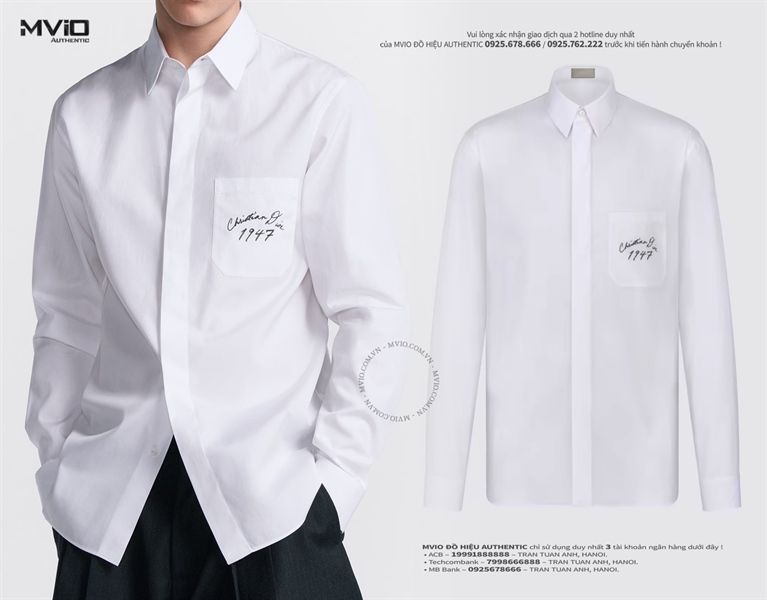  SƠ MI DIOR DÀI TAY TRẮNG CHỮ TÚI 1947 493C521A1581 004 