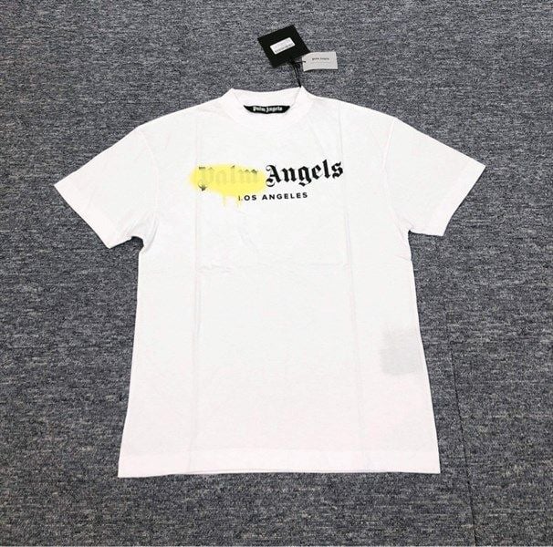  Phông Palm Angels Trắng Chữ Sơn Vàng 