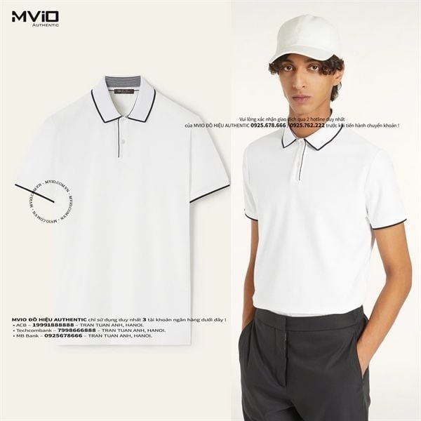  Polo Loro Piana Trắng Cổ Viền Đen FAI4903 69544 