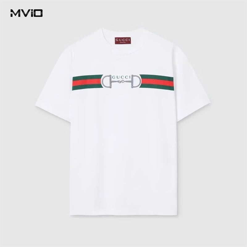  Phông Gucci Trắng Vạt Cờ 855021 XJHOJ 9051 