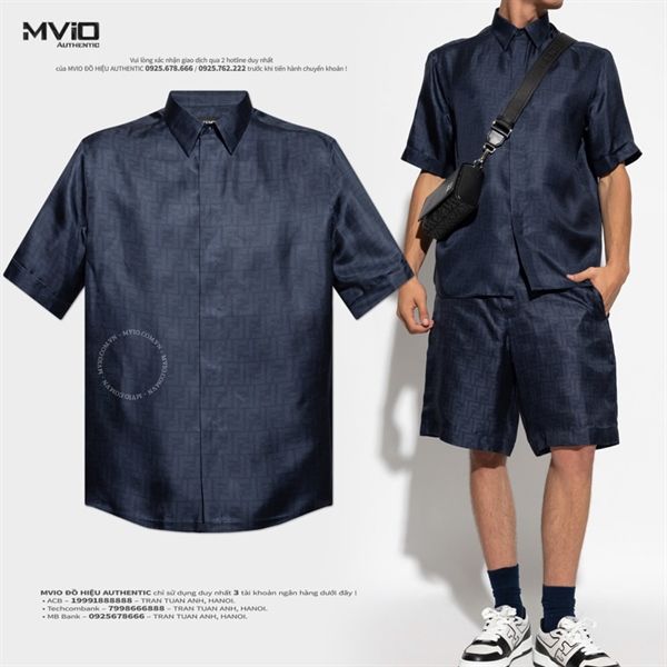  Sơ Mi Fendi Xanh Navy Vân FF FS0795 AKEE-F0H5A 