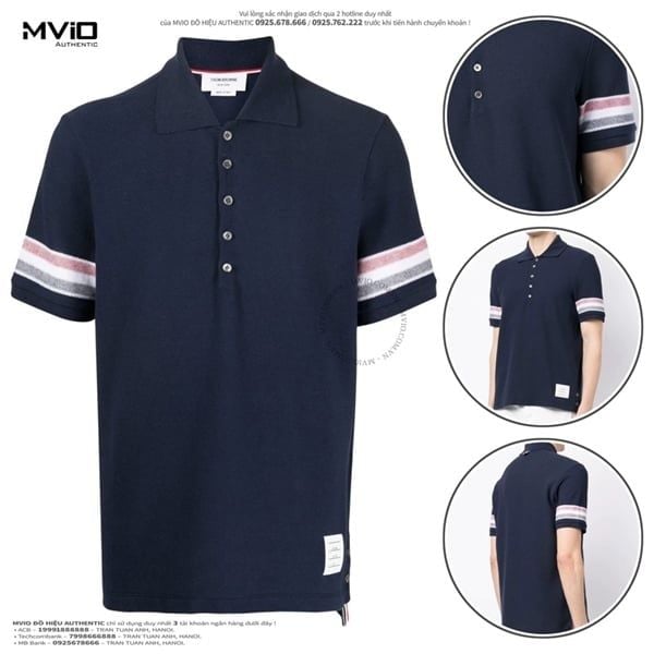  Polo Thom Browne Navy Tay Viền Mờ MJP169Ạ0046 