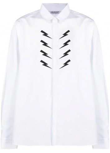  Sơ Mi Neil Barrett Trắng Dài Tay Sét Đen Bcm0085-R0025 